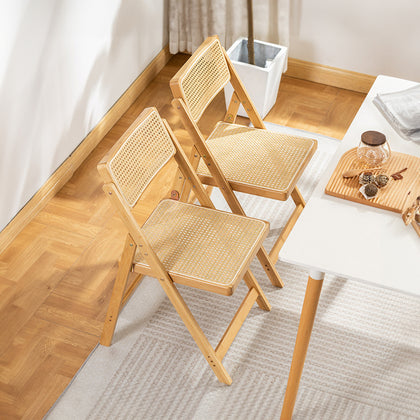 2x Kitchen Dining Room Rattan Chair Space Saving Foldable Side Chair Guest Seat