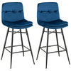 2Pcs Velvet Bar Stools Metal Frame Modern Height Chairs w/Tufted Back Footrest