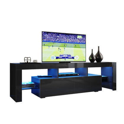 160cm Black TV Entertainment Unit LED Stand With Storage Drawers High Gloss Door