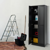 Storage Cabinet Wooden Tall Pantry Cupboard 2 Door Shelves Freestanding Black