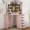 Corner Dressing Table with LED Lights Vanity Makeup Desk with Mirror & 5 Drawers