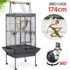 Large Parrot Cage Metal Bird Cage for Budgie with Playtop & Stand 174cm Black