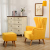 Fabric Upholstered Scallop Shell Wing Back Armchair Fireside Chair and Footstool