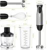 1000W 4-in-1 Electric Hand Blender Set with Whisk, Chopper, 20-Speed & Cup