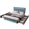 Double Bed Upholstered Storage Bed Frame With LED Light, 4 Drawers and Headboard