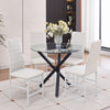 4x White Faux Leather Dining Chairs & Round Glass Dining Table Black Metal Legs