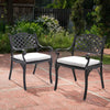 Cast Aluminium Garden Bistro Set Rectangle Table & 6x Padded Chairs Patio Black
