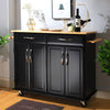 Black Rolling Kitchen Island Wheels Large 2 Drawers Serving Cart Trolley Cabinet