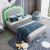 Upholstered Bed Frame Grey Velvet 3ft Single Bed with Wood Slats & LED Headboard