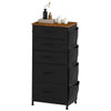 5-Drawer Fabric Dresser with Side Pockets, Wood Top, Metal Frame, Black