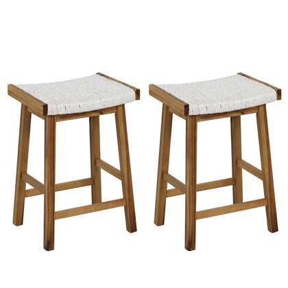 65CM Kitchen Dining Bar Stool Set of 2 Wooden Counter Height Saddle Stools