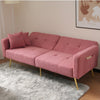 Fabric Sofa Bed Love Seat Sofa Settee Couch with Gold Metal Legs & Cushions Pink