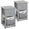 Bedside Table Unit Cabinet Pair Grey Bedroom Nightstand Wicker Storage Wooden