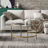 Round Glass Coffee Table with Golden Metal Legs & Shelf Living Room Furniture