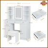 Vanity Makeup Table Stool Set with LED Light Strip Mirror Drawers Dressing Desk