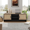 Rattan Woven 2 Doors Wooden TV Cabinet Stand Living Room Entertainment Unit 4FT