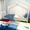 Pine Wood Kids Single Bed Frame House Childrens Bedroom Furniture w/ Roof Canopy