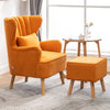 Fabric Upholstered Scallop Shell Wing Back Armchair Fireside Chair and Footstool