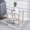 2pcs Square Clear Tempered Glass Sofa Side End Table Bedside Table Golden Tubes