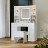 White Vanity Makeup Desk Stool Set With LED Lights Mirror Drawers Dresser Table