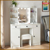 Dressing Table with 3 Drawers LED Mirror Stool Set Makeup Desk Vanity Table
