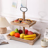 2-Tier Wooden Round Rectangle Tray Dessert Cupcake Display Rack Shelf Party Home