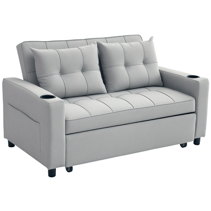 2 Seater Pull Out Sofa Bed with Pockets for Living Room Light Grey