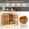 Bamboo Side Storage Organizer Bathroom Floor Cabinet w/ Double Doors