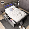 Double Bed Frame with LED Lights, 4 Drawers, Charging Station Metal Platform Bed