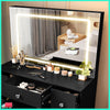 7 Drawers Black Dressing Desk With LED Lighed Mirror Vanity Makeup Table Bedroom
