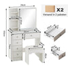 Dressing Table White Wood Makeup Desk with Mirror 5 Drawers Stool Shelf Bedroom