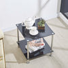 2pcs Square Black Tempered Glass Side End Table Bedside Table with Storage Shelf