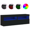 TV Wall Cabinets with in Black - Engineered Wood Modern Media Unit for A1C9