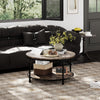 Round Wood Coffee Table 2-Tier Coffee Table with Storage Shelves