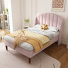 Double Bed 135 x 190 cm, Upholstered Bed with Slatted Frame and Headboard, Pink