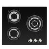 58cm Black 3 Burner Gas On Glass Hob With Cast Iron Pan Stands UK