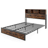GYMAX King Size Bed Frame Heavy Duty Metal Platform Bed w/Charging Station