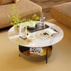 Round Marble Coffee Table Side Table Saddle Leather Storage Tray for Living Room