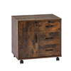 Brown Office Filing Cabinet File Drawers Wheels Mobile Printer Stand Wooden New