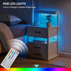 Bedside Table White LED Cabinets 3 Drawers Nightstand Bedroom W/Charging Station
