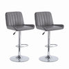 2pcs Gray Faux Leather Silver Chromed Base Swivel Bar Stool Height Adjustable