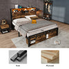 Double Metal Bed Frame with LED, Charging Port, Storage Headboard & Footboard