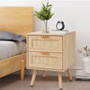 2pcs/Set Rattan Bedside Table Nightstand Cabinet 2 Drawer Wood Veneer Side Table