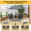 6PCS Garden Furniture Set Patio Coffee Table Folding Chairs Set W/Grey Parasol