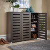3 Door Shoe Storage Cabinet Dark Brown Wooden Rack Stand Cupboard Slatted Doors