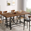 Rectangular Counter Height Dining Table with Metal Footrest for 6 People, Brown