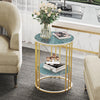 2-Tier Modern Round Coffee Table Sofa Side Table Emerald Green Marble Nightstand