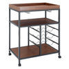Walnut Wooden Drinks Storage Trolley Kitchen Tea Serving Cart Display Wine Rack