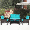 4 Pieces PE Rattan Patio Conversation Set Outdoor Rattan Furniture With Cushions