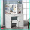 Dressing Table Set Vanity Makeup Desk with 3-Color LED Lighted Mirror Drawers